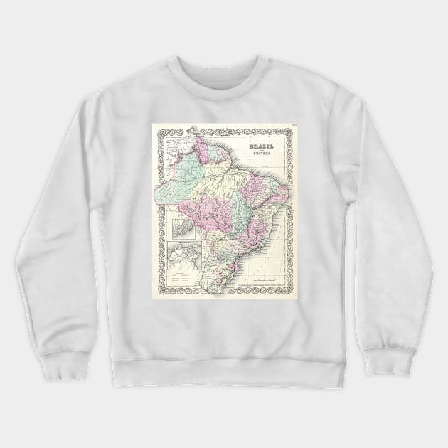 Vintage Map of Brazil (1855) Crewneck Sweatshirt by Bravuramedia